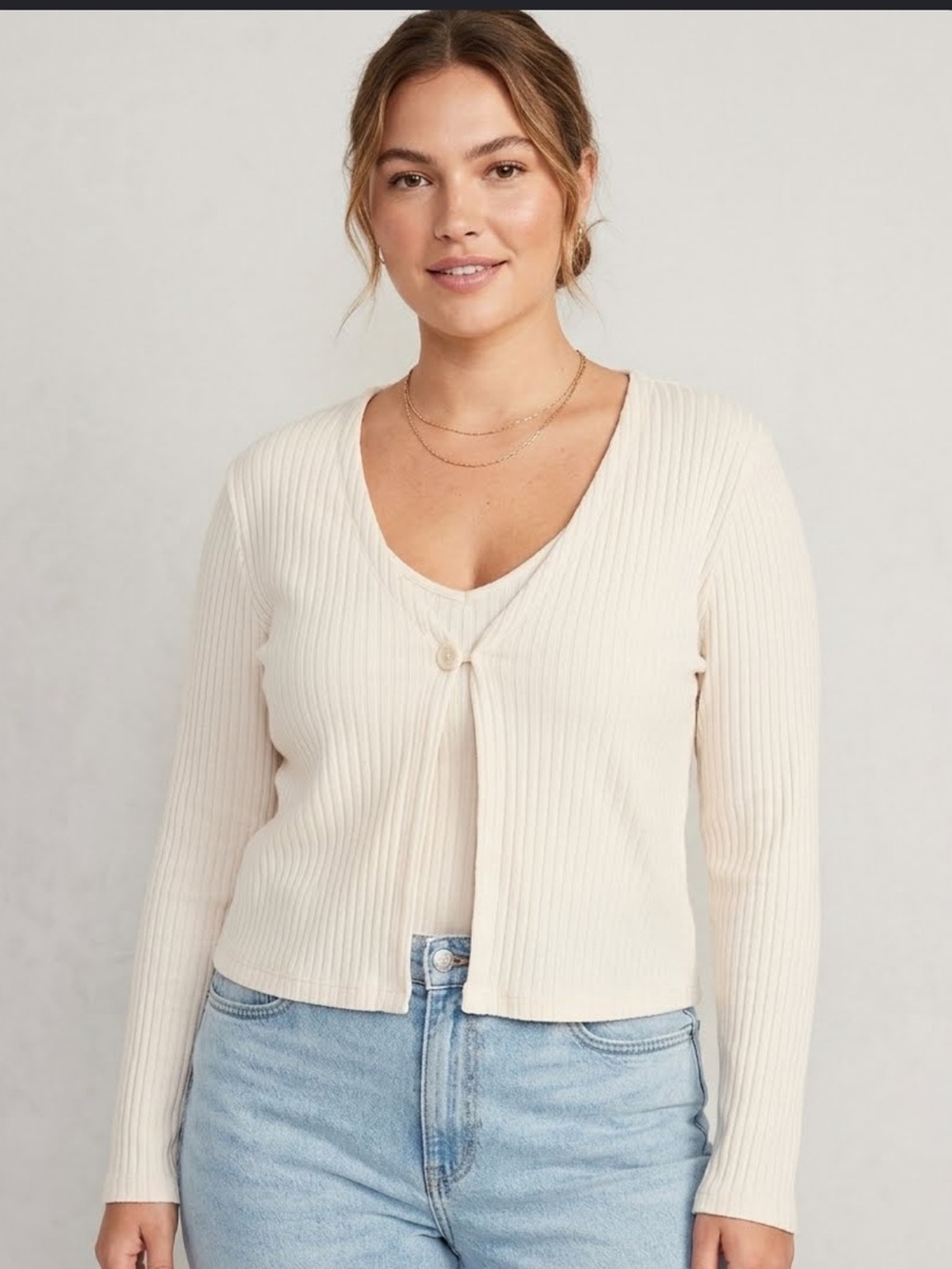 Old Navy Rib-Knit Single-Button Cardigan Sweater with cami xl cream color